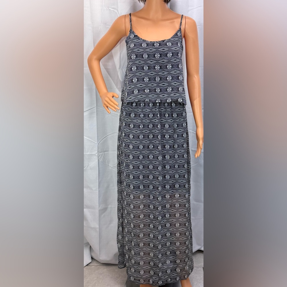 Liberty Love Geometric Maxi Sun dress in Black and Gray
